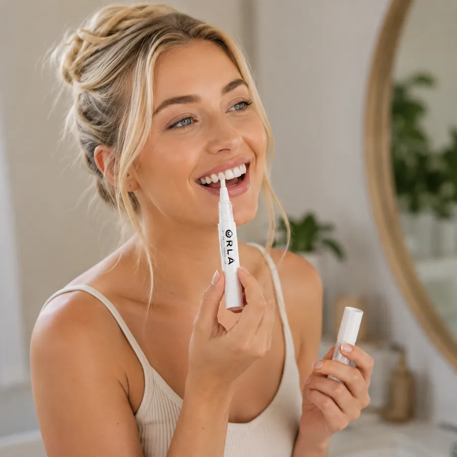 Woman applying the ORLA Enamel Recovery Serum