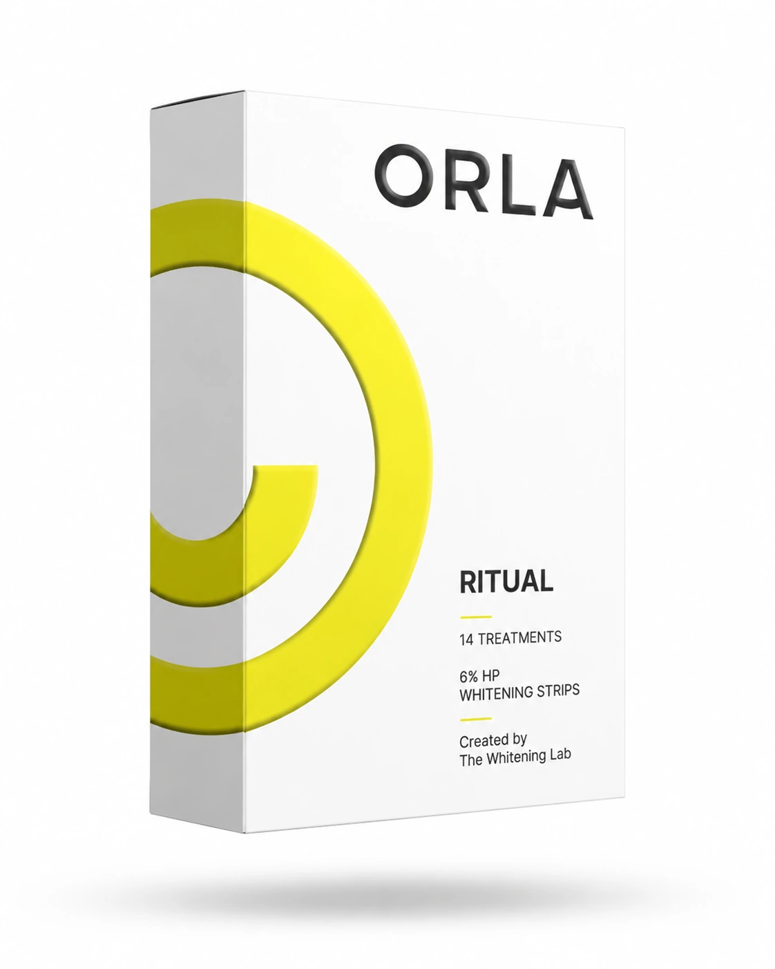 ORLA™ 6% HP Whitening Strips: 14 Treatments box with yellow ORLA™ branding